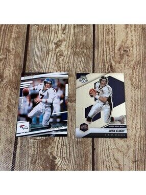 John Elway Football Card Lot (2) - 2021 Panini Mosaic SB MVP & 2022 Prestige